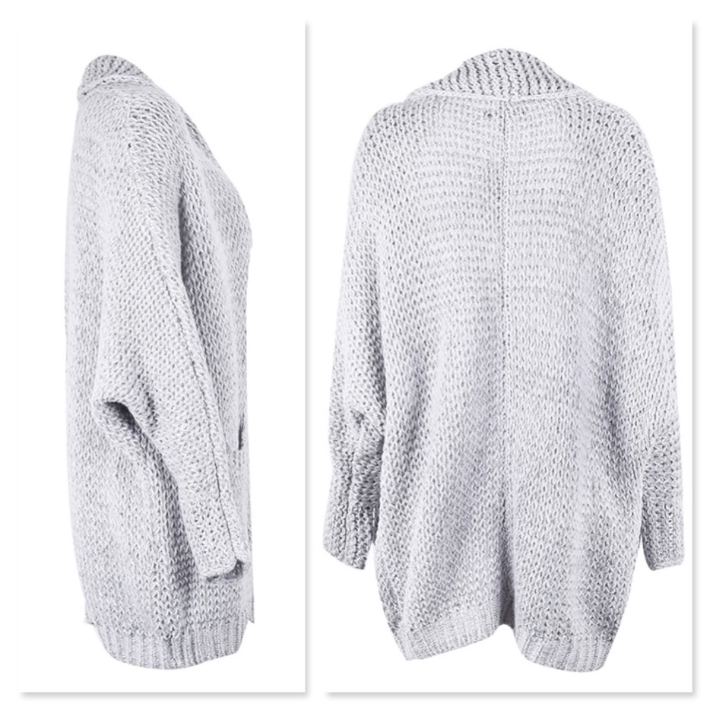 Grey Oversized Open Cardigan With Pockets - Picture 6 of 7